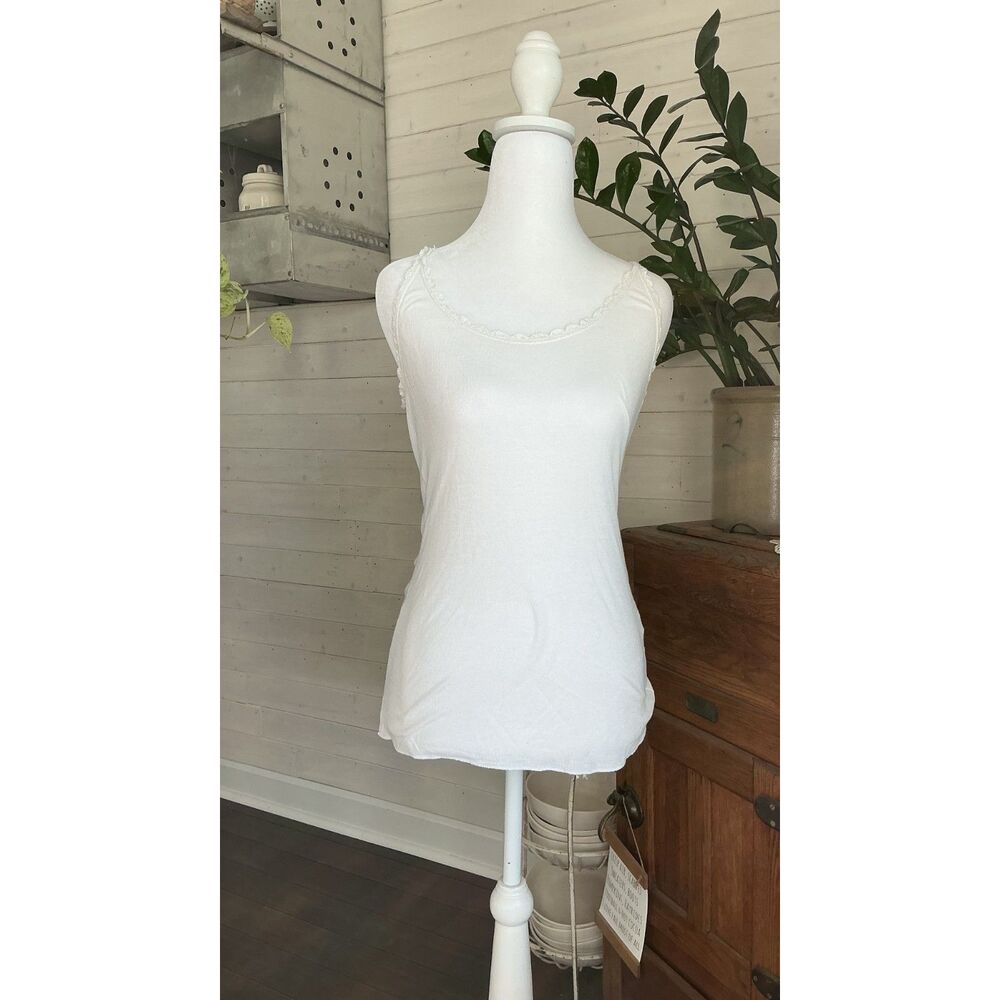 Lucky Brand White Ribbed Camisole Tank Crochet Trim Lace Size Medium